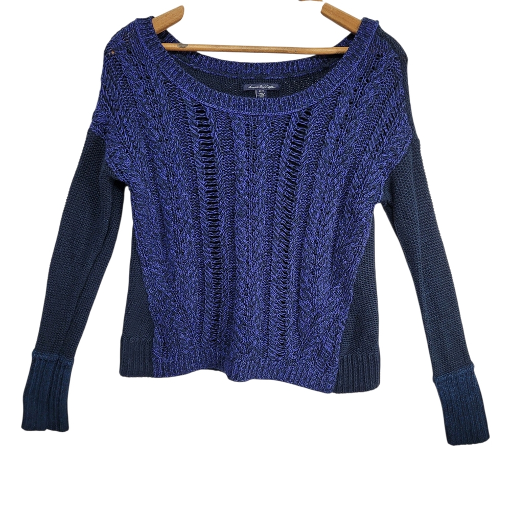 American Eagle Outfitters Pullover Sweater Women's Size XS Blue Cableknit Y2K